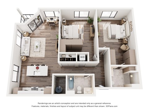 The Oregon 2 Bedroom Apartment Floor Plan at Webster Station Flats in Dayton Ohio